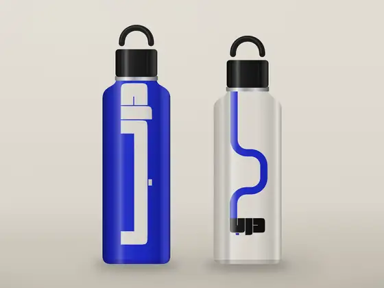 Blue and bone steel water bottles with the path and mark