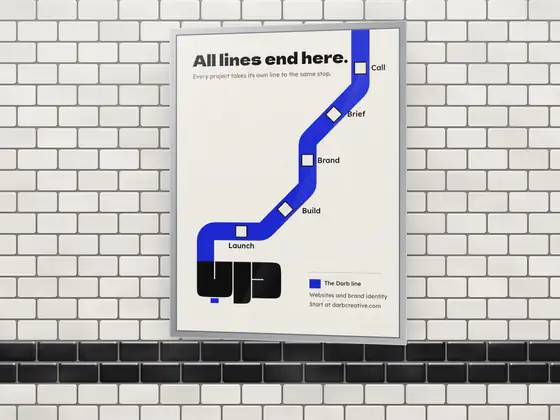 A transit map poster: All lines end here, with stops from Call to Launch