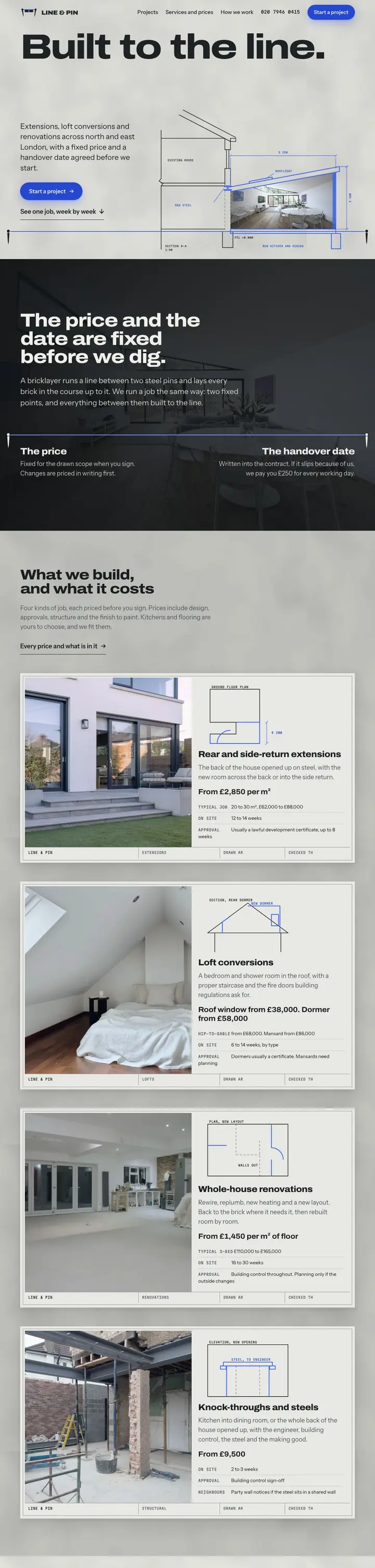 A home builder's website we designed and built, from the top of the page down