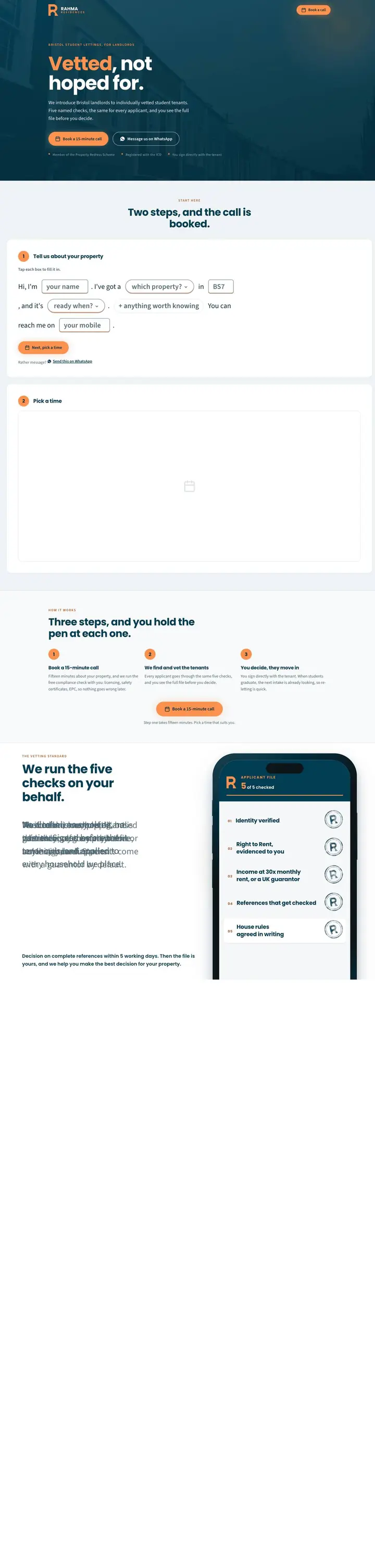 The Rahma Residences website, from the top of the page down